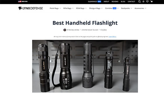 Screenshot of Lynx Defense article comparing handheld flashlights