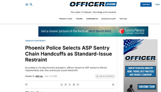 Officer.com: Phoenix Police Selects ASP Sentry Chain Handcuffs as Standard-Issue Restraint